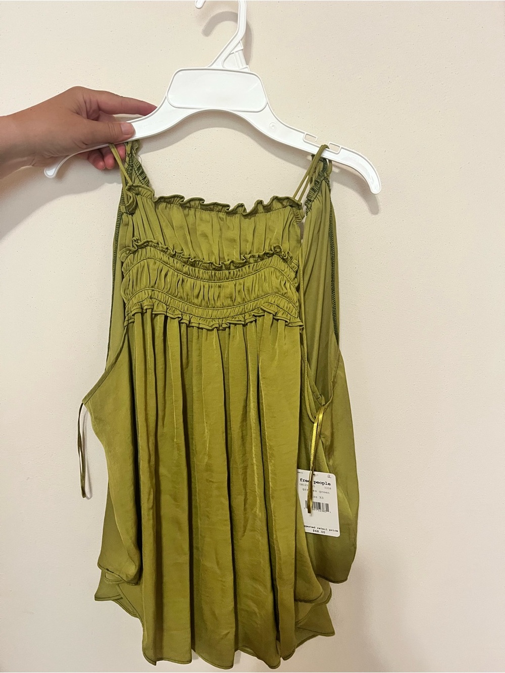 Women’s Olive Green Smocked Satin Cami Top